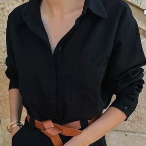 LYDIA TOMLINSON X NA-KD Classic Linen Look Shirt, Black, size 38